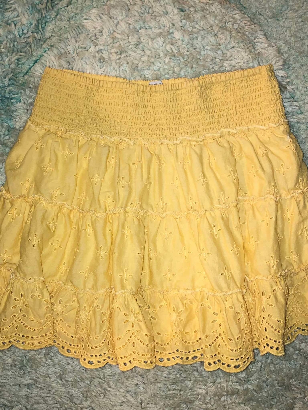 American Eagle Outfitters Yellow Eyelet Tiered Skirt